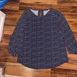 Adrianna Papell Navy and White Striped Blouse